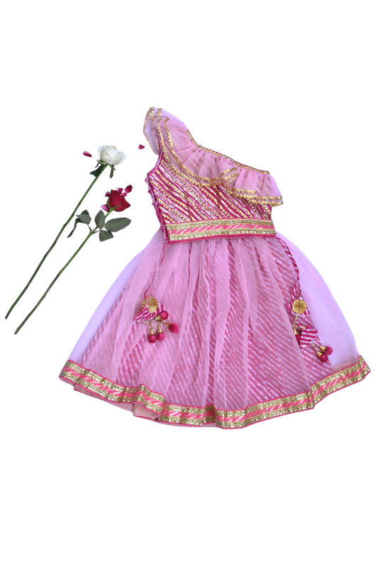 Off shoulder girls pink lehenga