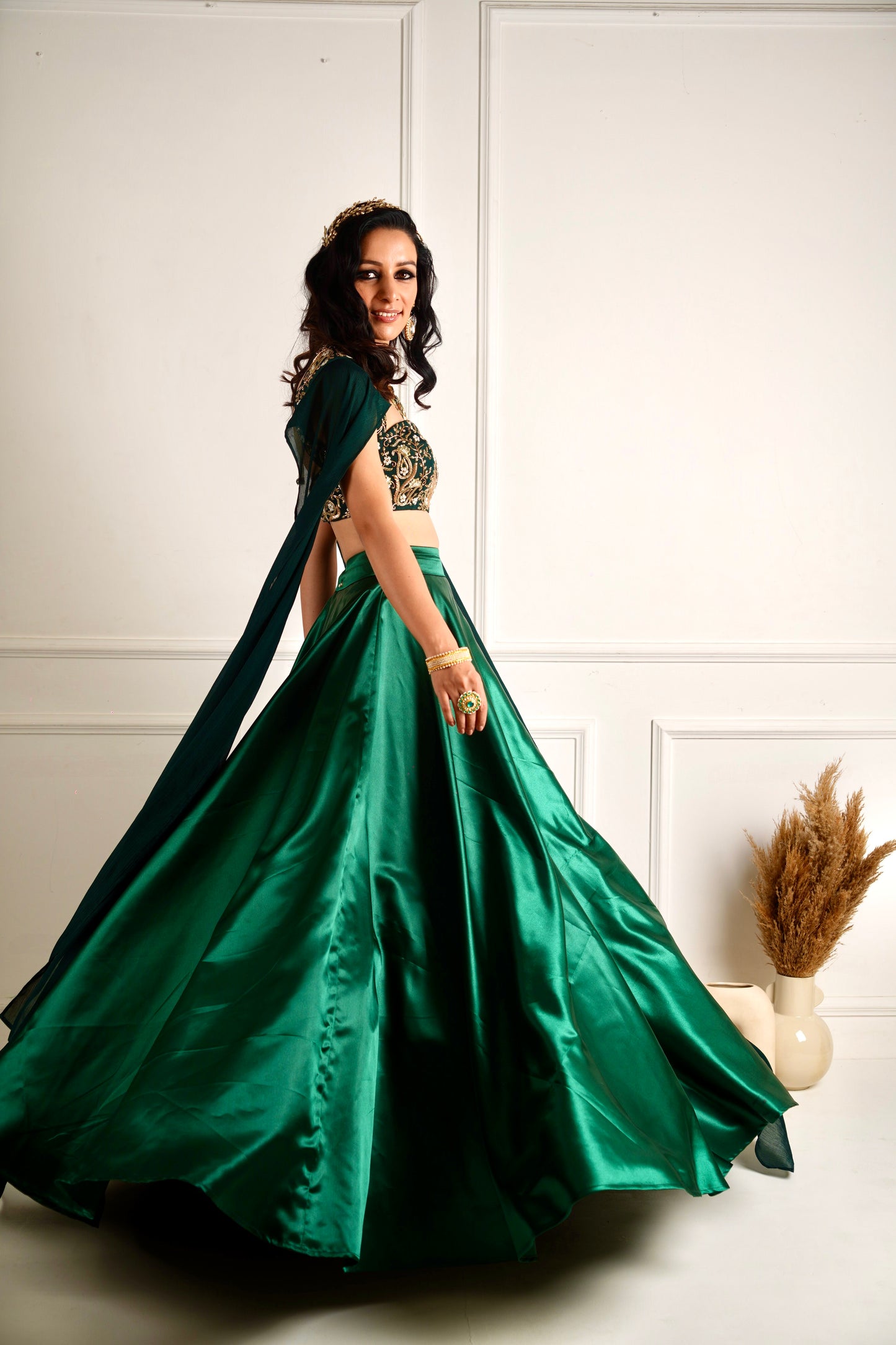 MEERA Green blackout satin lehenga