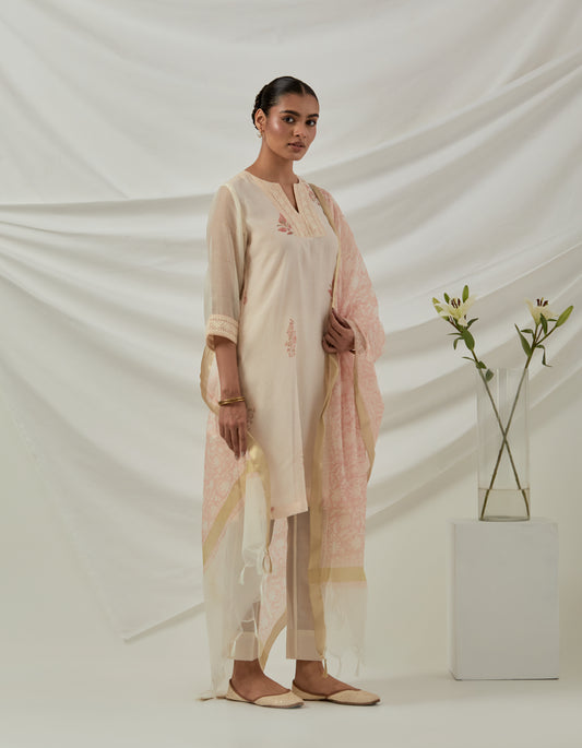 Hand woven Chanderi stripes printed kurta