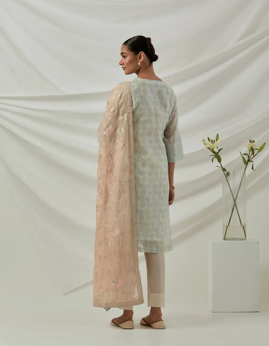 Hand woven Chanderi stripes printed kurta