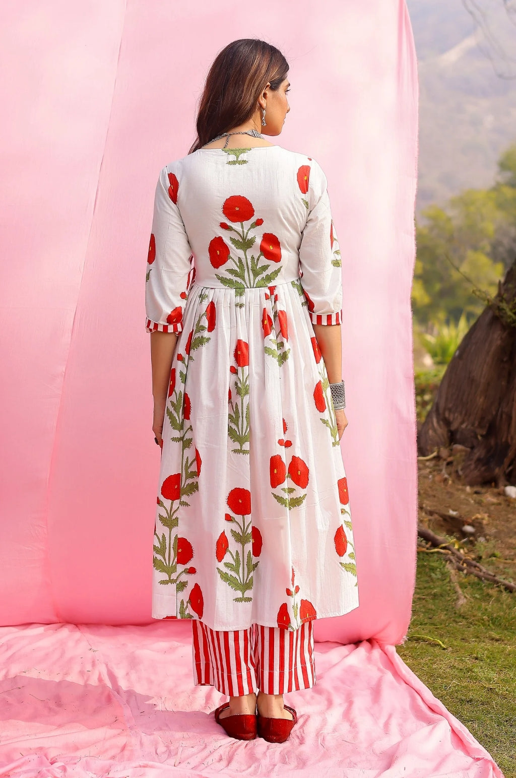 Phagun Red Poppy Angrakha Kurta Pant Set