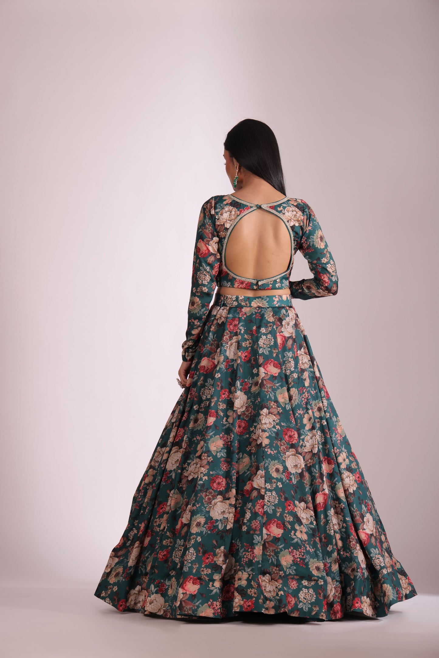 Gulzar Green printed Blouse with Lehenga and dupatta- set of 3
