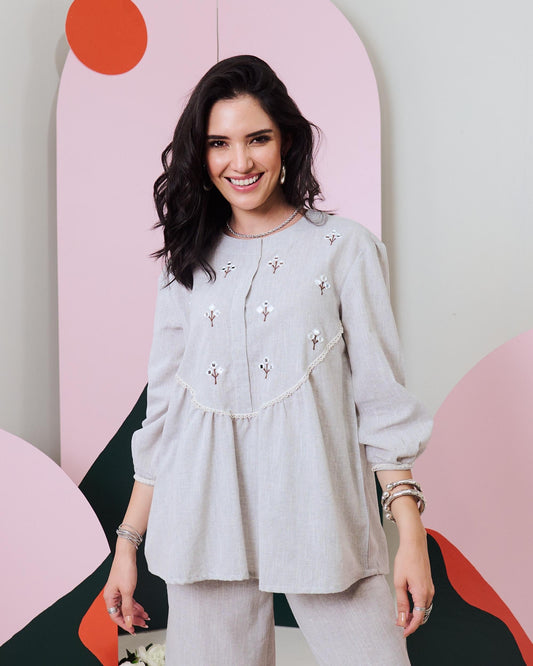 Pakhi Grey Mirror Embroidered