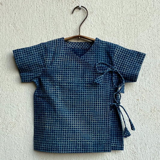 UNISEX ORGANIC INDIGO CHECK ANGARAKHA + MATCHING PANTS
