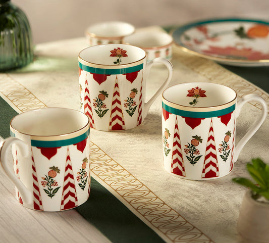 India Circus Blushed Orchard Melon Red & Green Coffee Mug Set of 6