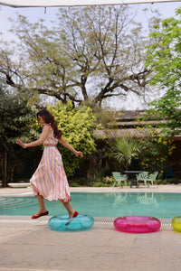 Stripe One Shoulder Top With A-line Skirt