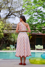 Load image into Gallery viewer, Stripe One Shoulder Top With A-line Skirt
