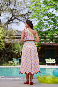 Stripe One Shoulder Top With A-line Skirt