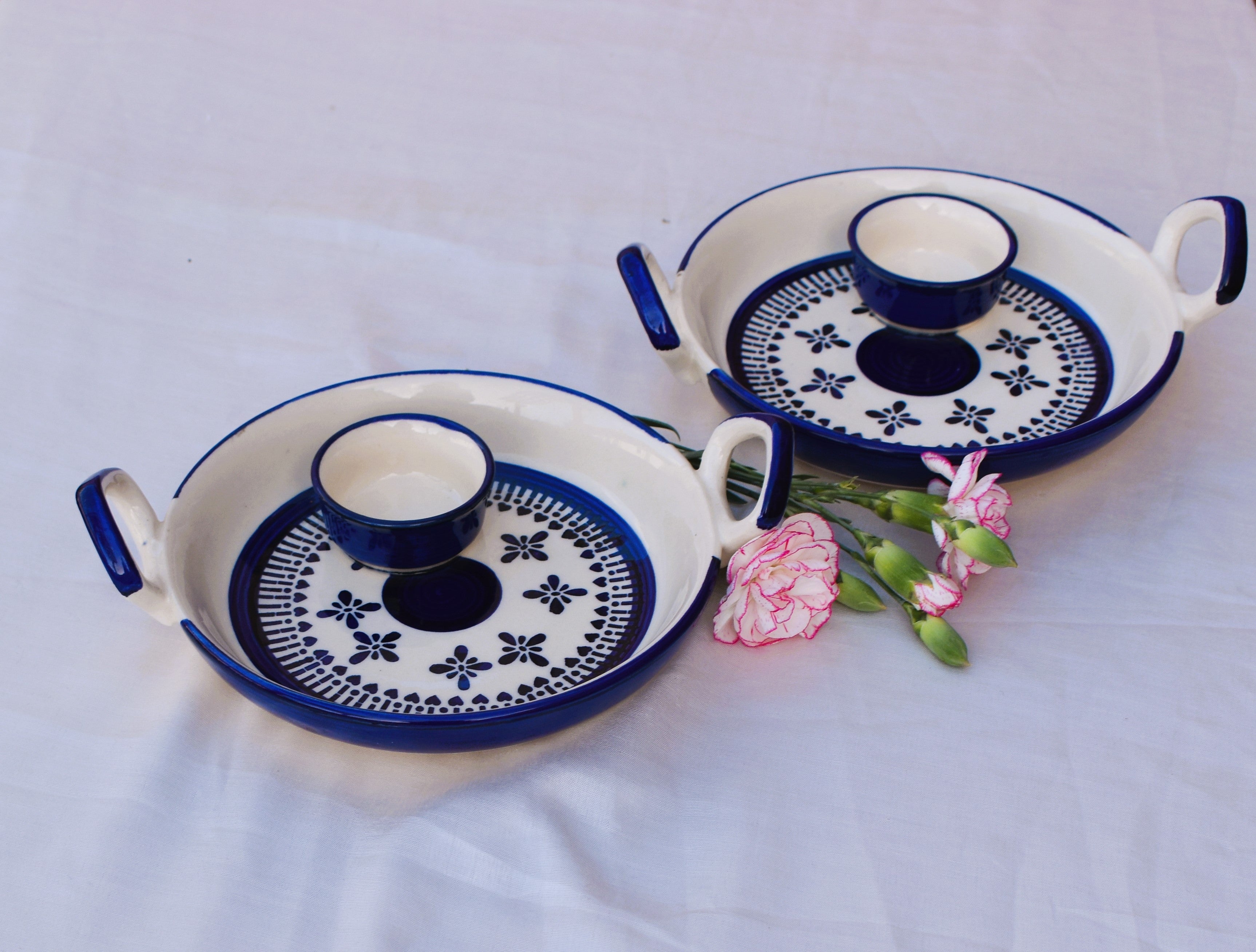 Badal - Blue Pottery Serving Platter with dip bowl