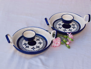 Badal - Blue Pottery Serving Platter with dip bowl