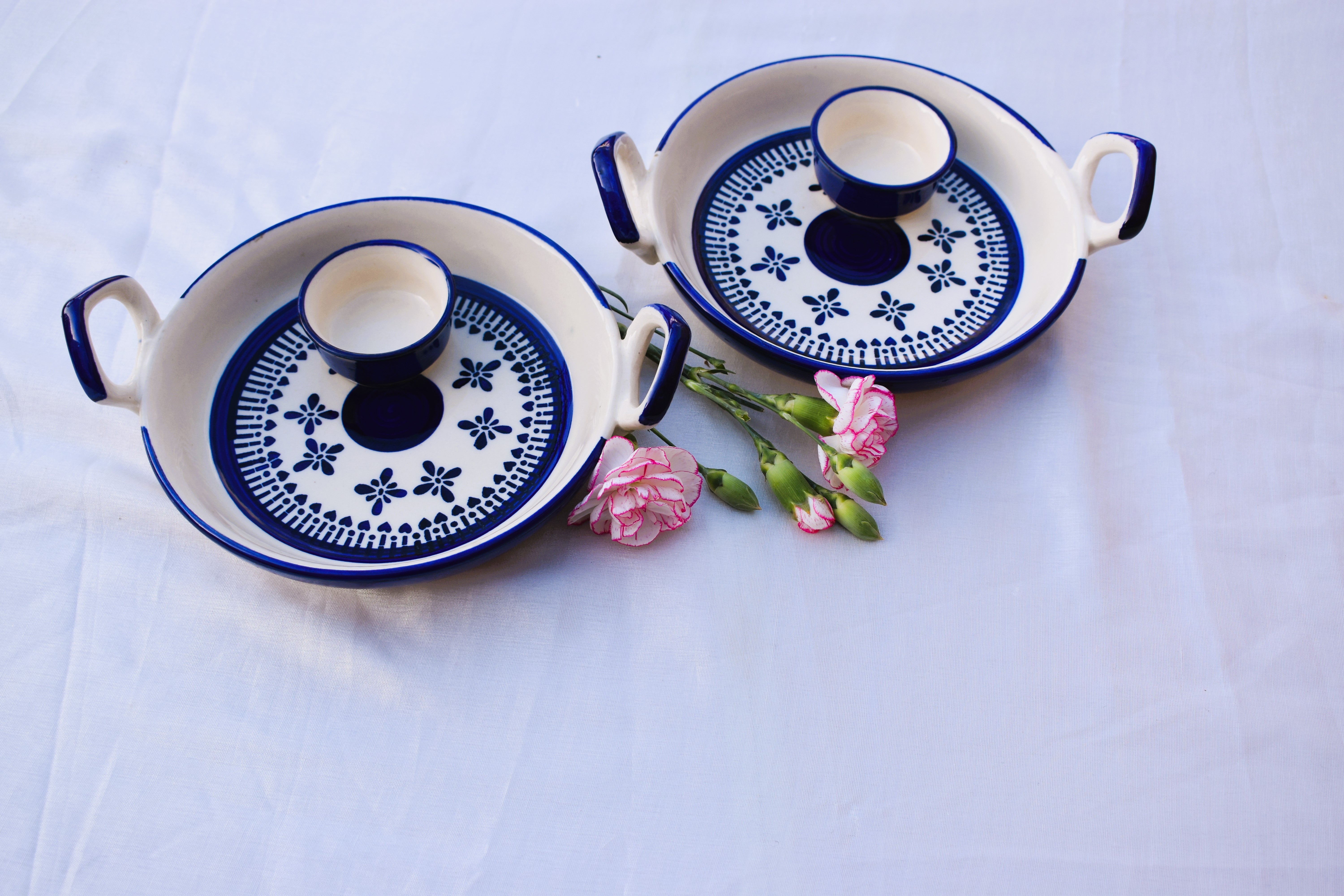 Badal - Blue Pottery Serving Platter with dip bowl