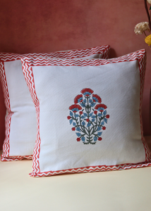 Pink Bloom Block Printed Cushion Cover - set of 2