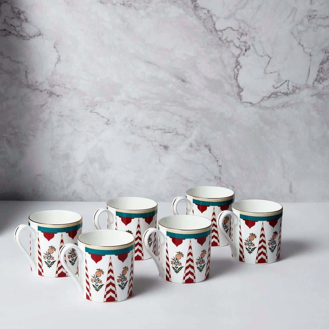 India Circus Blushed Orchard Melon Red & Green Coffee Mug Set of 6
