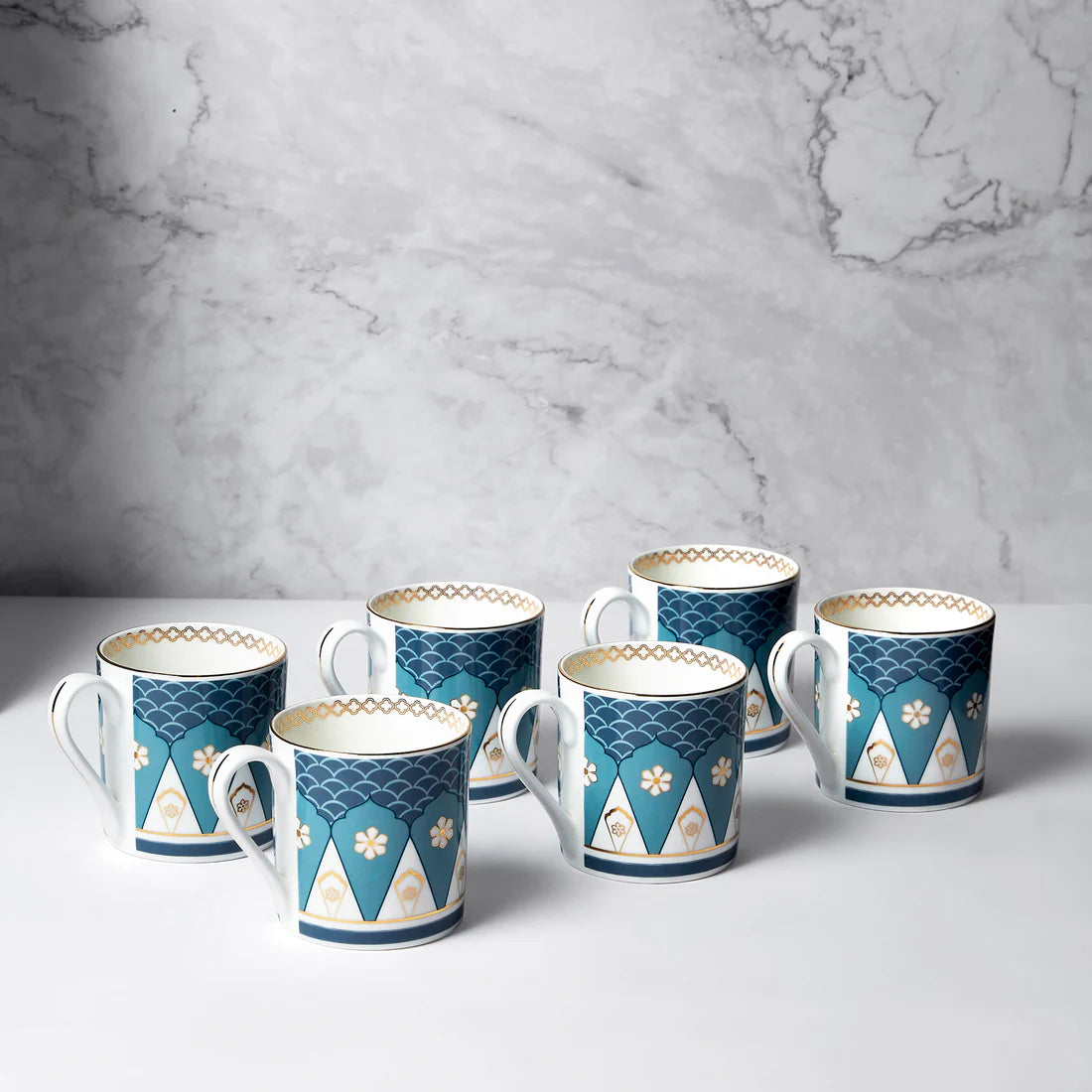 Oceanic Blue Opulence Melon Coffee Mug Set of 6