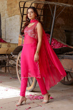 Load image into Gallery viewer, HotPink Sequin Georgette Kurta Set with Dupatta - Set of 3
