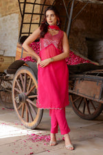 Load image into Gallery viewer, HotPink Sequin Georgette Kurta Set with Dupatta - Set of 3
