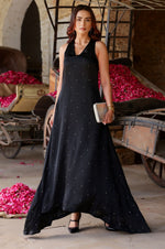 Load image into Gallery viewer, Black Sequin Satin Maxi Dress
