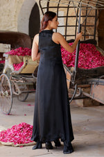 Load image into Gallery viewer, Black Sequin Satin Maxi Dress
