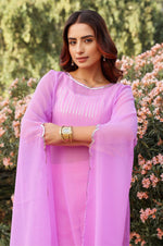 Load image into Gallery viewer, Lilac &amp; Baby Pink Sequin Detailed Gorgette Kurta - Set of 3
