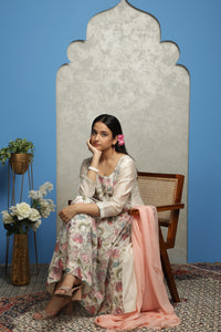 EMBROIDERED CHANDERI ANARKALI WITH CHANDERI PANTS AND DUPATTA