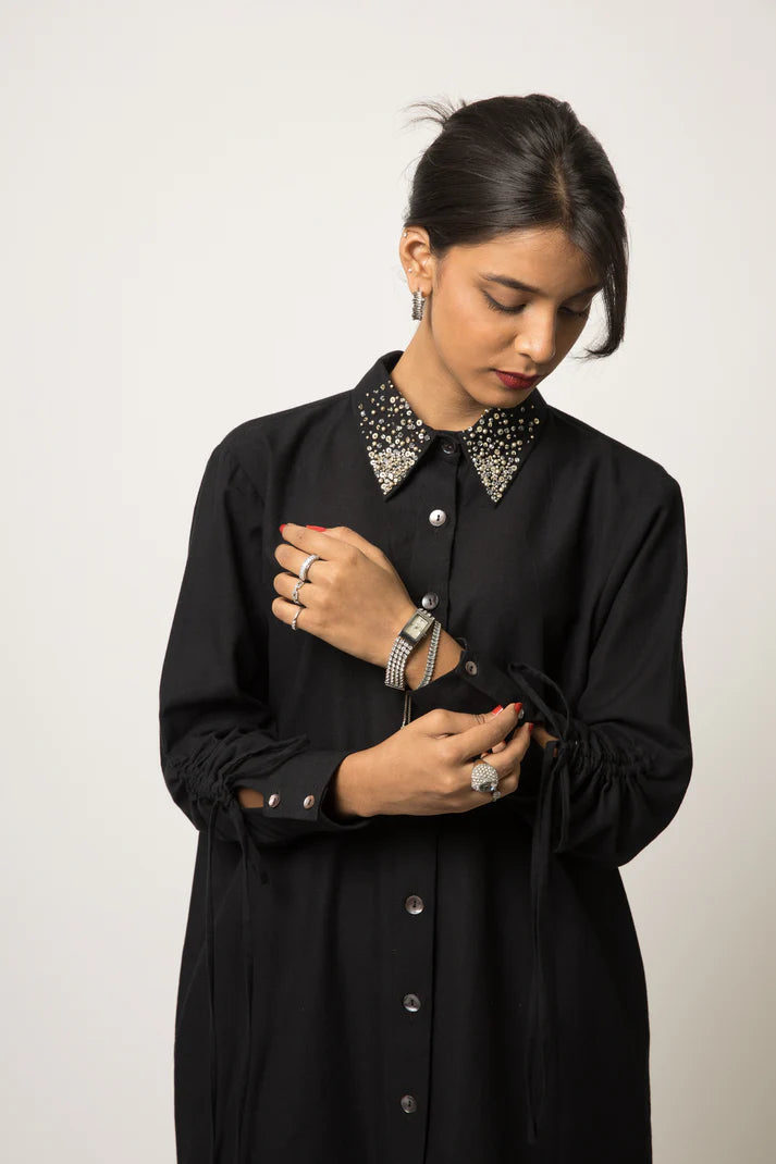 Embellished Collar Shirt Dress