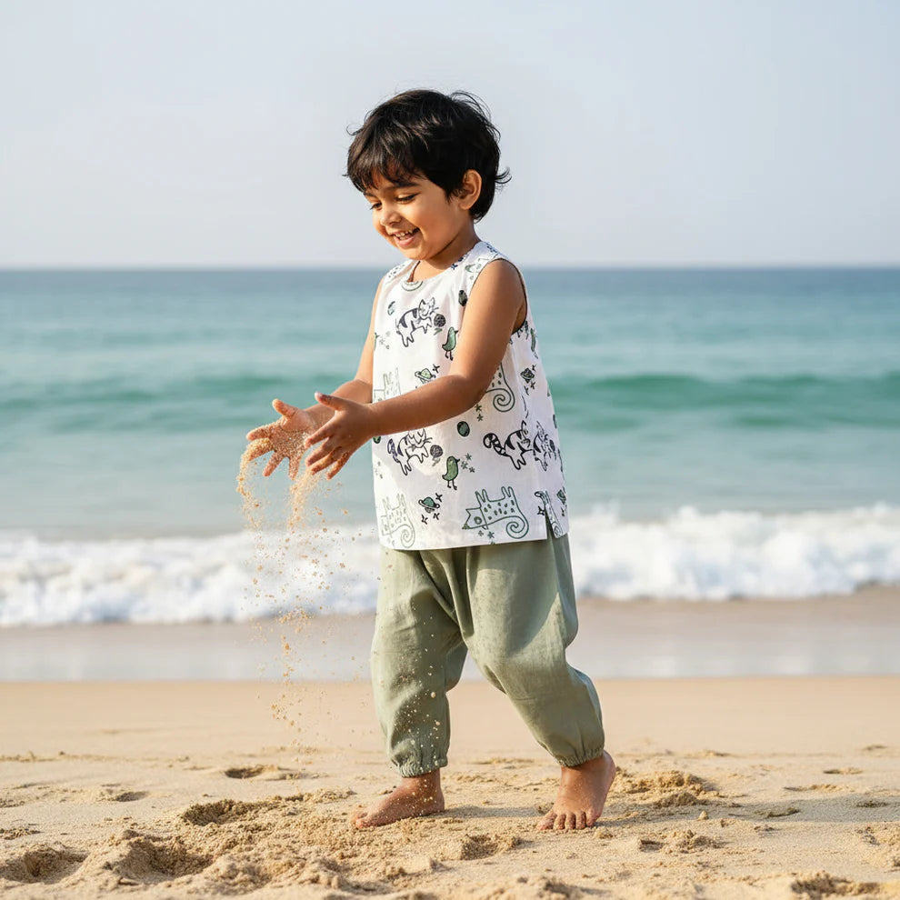 Organic Cotton Unisex Billi Print Jhabla Set