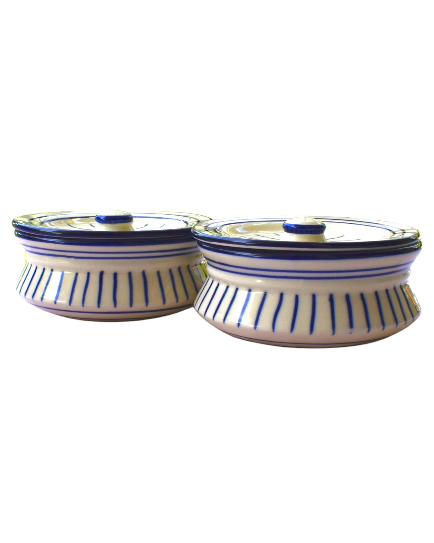 Striped Badal - Blue Pottery Serving Handi