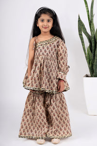 Girls beige kurta coord sharara set