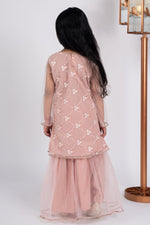 Load image into Gallery viewer, Girls peach net embroidered sharara set

