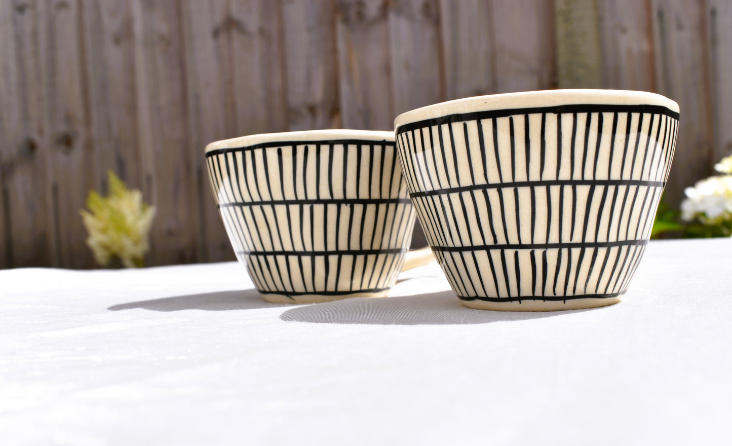 Black and white striped coffee mug