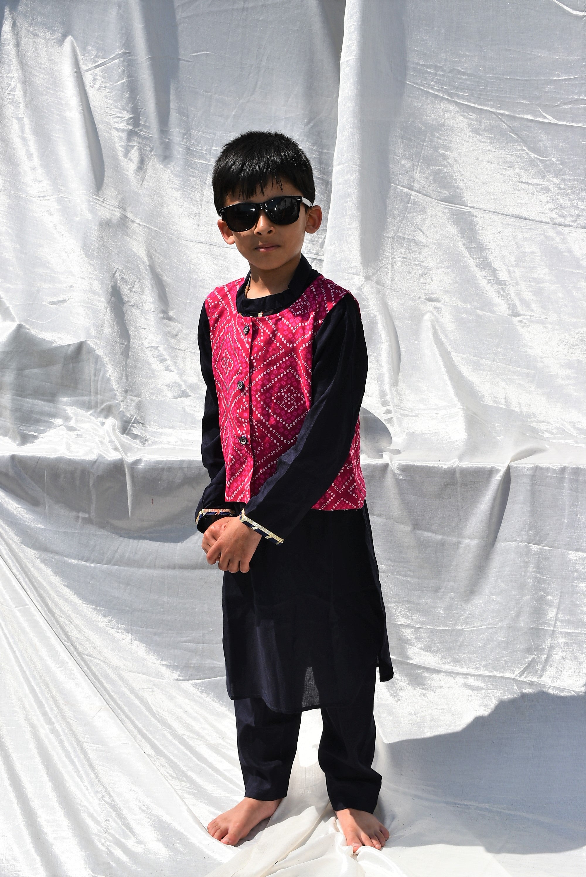 Bhandhani Boys Set of 3 - Kurta Payjama and Jacket