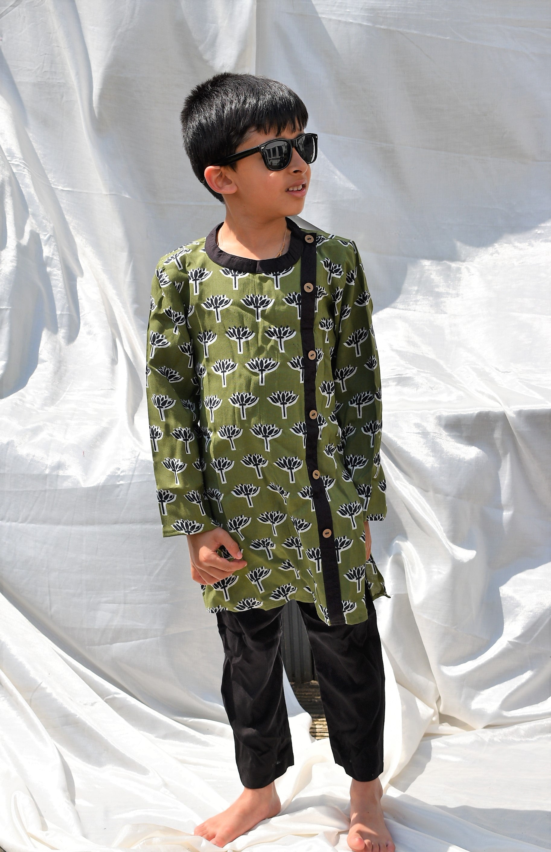 Padma Green & Black Kurta payjama for little boys