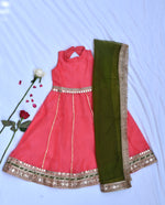 Load image into Gallery viewer, Coral long dress for girls with green dupatta
