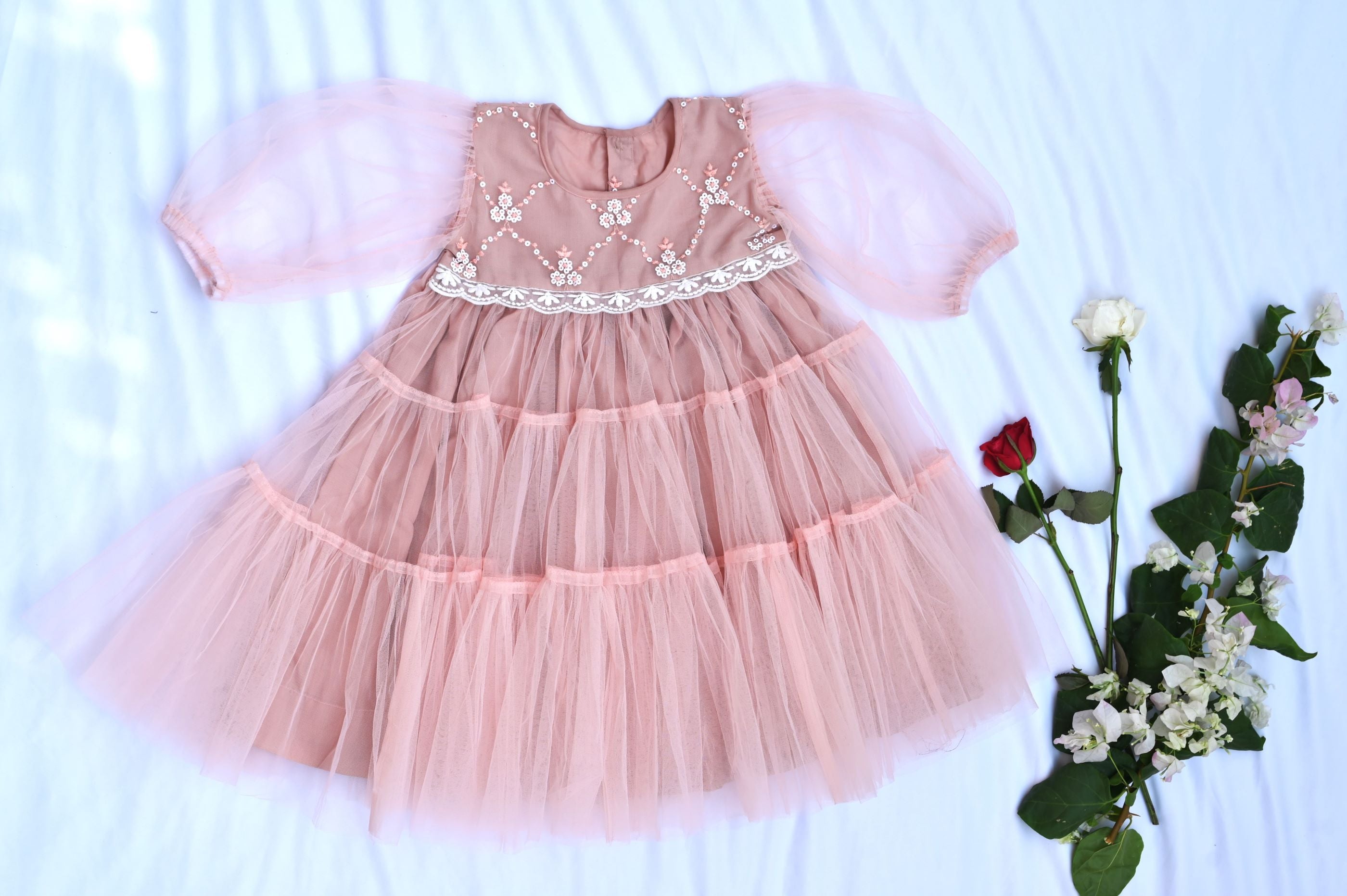 Dusky pink net dress for girls