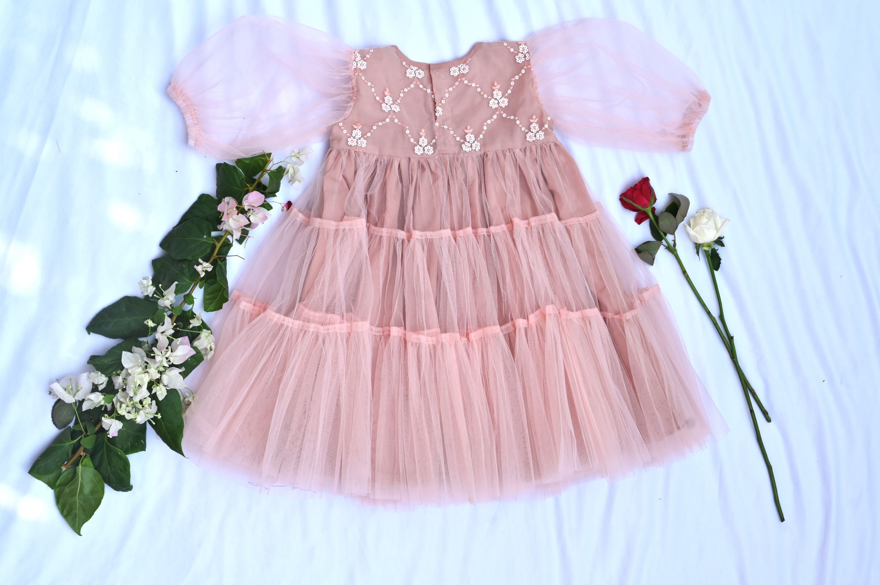 Dusky pink net dress for girls