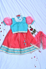 Load image into Gallery viewer, Traditional pink &amp; blue girls lehenga
