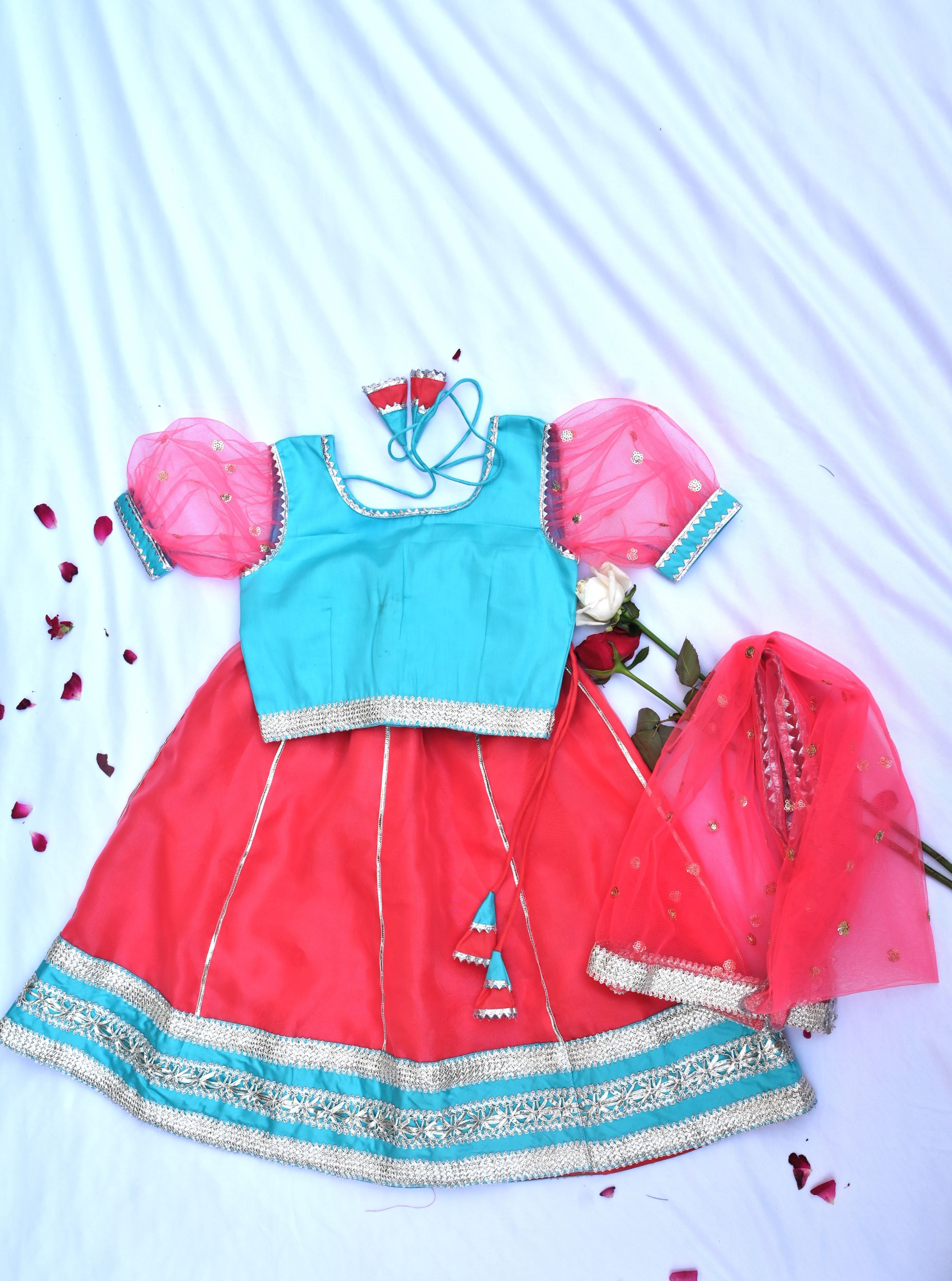 Traditional pink & blue girls lehenga