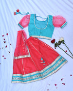 Load image into Gallery viewer, Traditional pink &amp; blue girls lehenga
