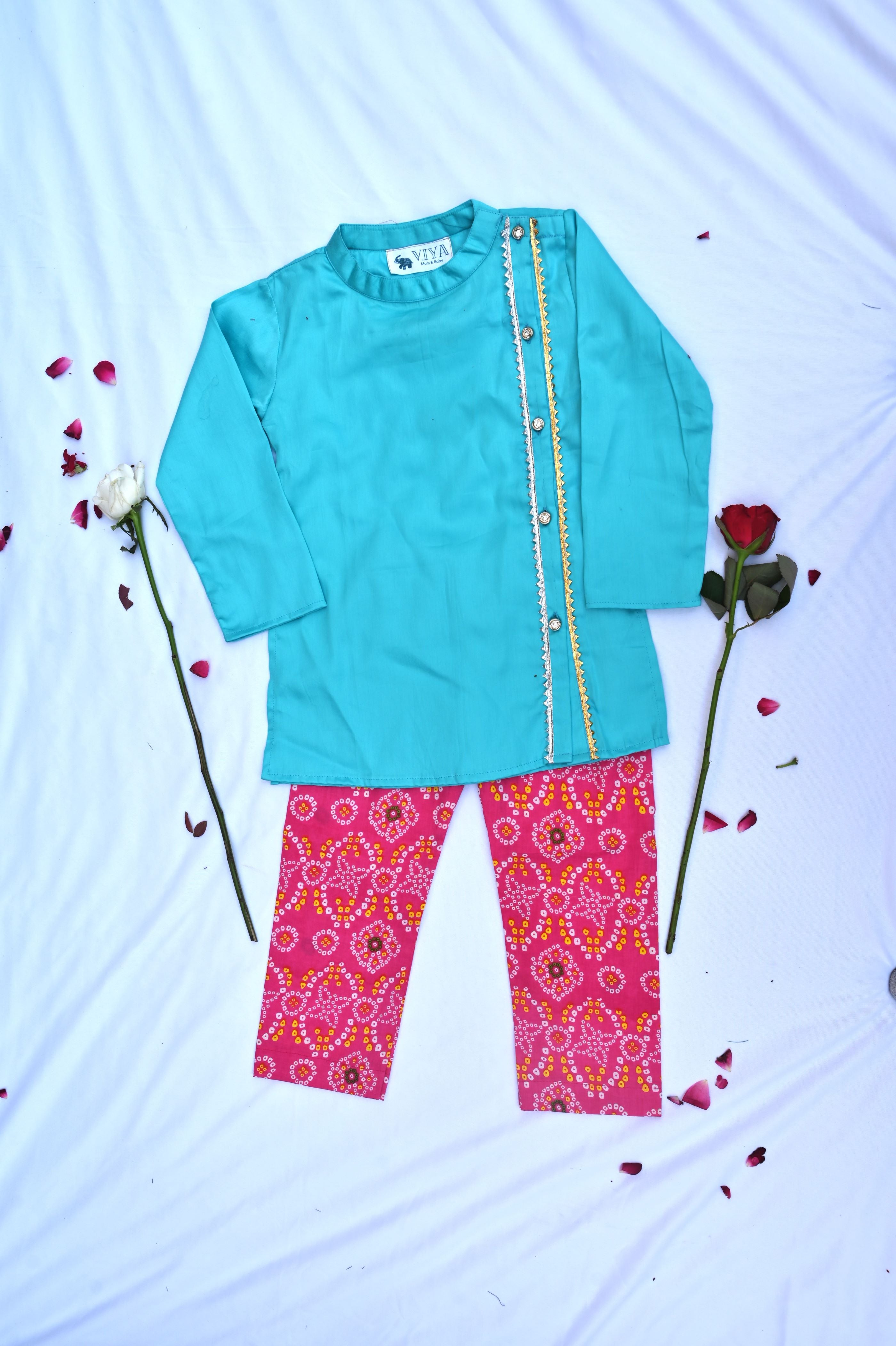 Boys blue and pink traditional kurta payjama set