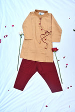 Load image into Gallery viewer, Boys gold  and maroon traditional kurta payjama set
