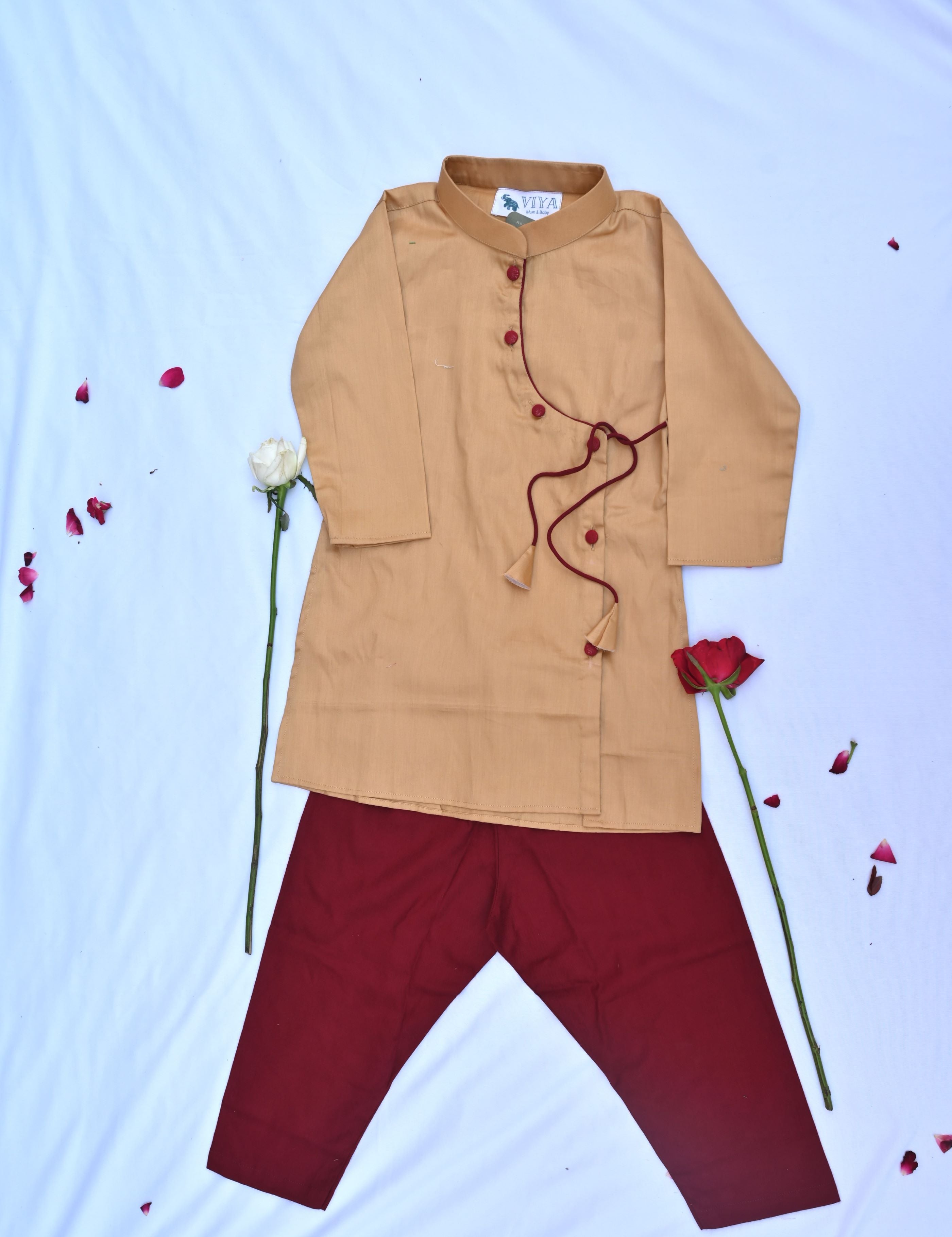 Boys gold  and maroon traditional kurta payjama set