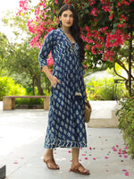 Load image into Gallery viewer, Indigo Floral Dabu Fit &amp; Flare Maxi Dress
