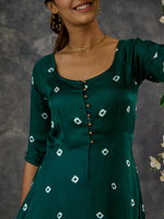 Load image into Gallery viewer, Green Bandhani Modal Satin Fit &amp; Flare Dress
