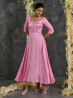 Load image into Gallery viewer, Pink Bandhani Modal Satin Fit &amp; Flare Dress
