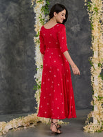 Load image into Gallery viewer, Red Bandhani Modal Satin Fit &amp; Flare Dress
