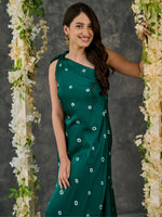 Load image into Gallery viewer, Green Bandhani Modal Satin One- shoulder Dress
