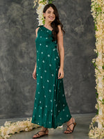 Load image into Gallery viewer, Green Bandhani Modal Satin One- shoulder Dress
