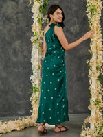 Load image into Gallery viewer, Green Bandhani Modal Satin One- shoulder Dress
