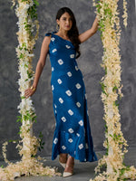 Load image into Gallery viewer, Indigo Bandhani Modal Satin One- shoulder Dress
