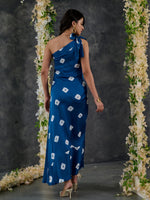 Load image into Gallery viewer, Indigo Bandhani Modal Satin One- shoulder Dress
